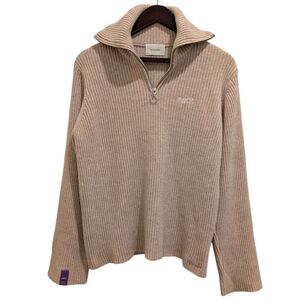 Holzweiler x Neat 100% Lambswool Ribbed Quarter-Zip Sweater - S Heather Oatmeal